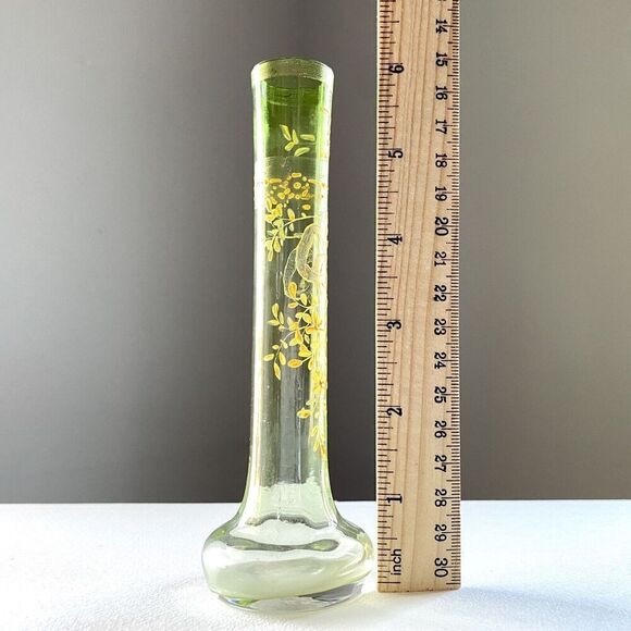 Antique Vase Karlesbad MOSER Bohemian Green Art Glass Hand Painted Enamel Gilt - Picture 7 of 8